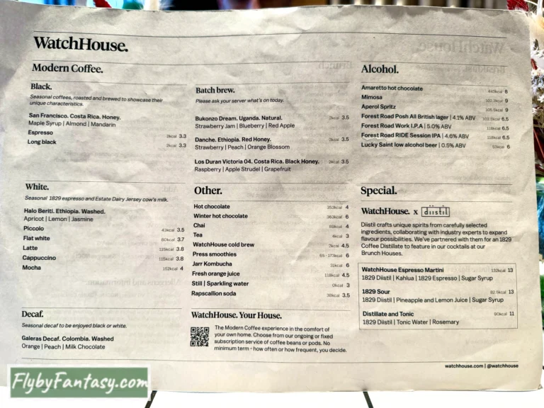 WatchHouse咖啡廳 菜單